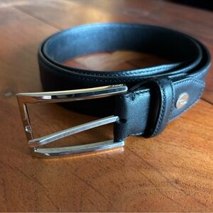 Brioni Black Leather Belt with Silver Buckle